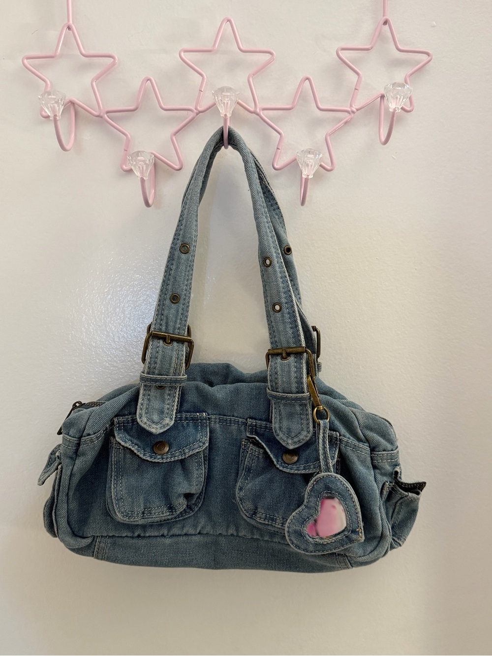 Urban Outfitters BDG Blue Denim Shoulder Bag with Heart Mirror Charm